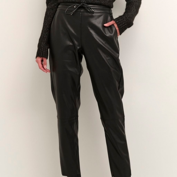 π€Kaffe Kavilla black pleather pants faux leather drawstring waistπ€ - Picture 2 of 16